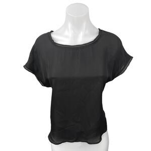 Banana Republic Black Satin Silk Short Sleeve T-Shirt Tee Blouse Top Size XS